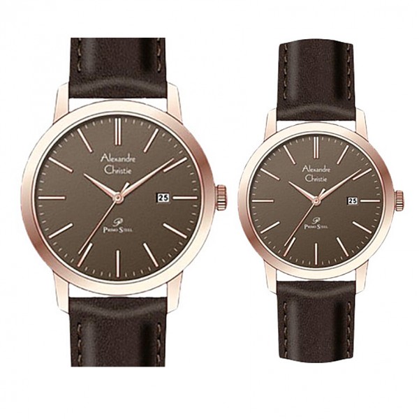 Alexandre Christie AC 1007 Rosegold Brown Leather Couple